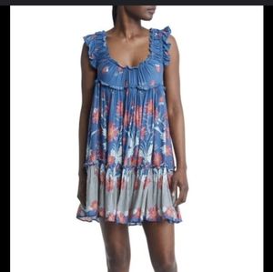 Free People - Bali Wild Daisy Slip mini dress in blue motif, size L, NWT